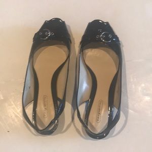 Easy Spirit Black Patent Leather Peep Toe Sandals